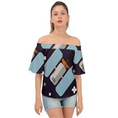 Satellite-machine-space-dark Off Shoulder Short Sleeve Top by Cowasu