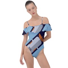 Satellite-machine-space-dark Frill Detail One Piece Swimsuit by Cowasu