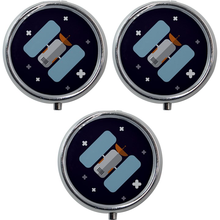 Satellite-machine-space-dark Mini Round Pill Box (Pack of 3)