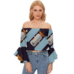 Satellite-machine-space-dark Off Shoulder Flutter Bell Sleeve Top