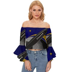 Science-fiction-sci-fi-sci-fi-logo Off Shoulder Flutter Bell Sleeve Top by Sarkoni