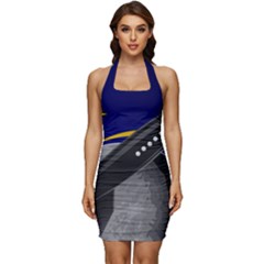 Science-fiction-sci-fi-sci-fi-logo Sleeveless Wide Square Neckline Ruched Bodycon Dress by Sarkoni