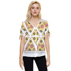 Pizza-slice-food-italian Bow Sleeve Button Up Top by Sarkoni