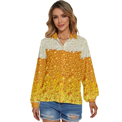 Bubble-beer Women s Long Sleeve Button Up Shirt by Sarkoni