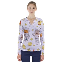 Astronaut-dog-cat-clip-art-kitten V-neck Long Sleeve Top by Sarkoni