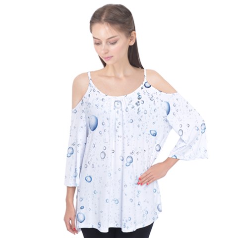 Blue Oxygen-bubbles-in-the-water Flutter Sleeve T-shirt  by Sarkoni