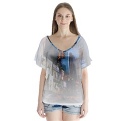 New York City V-neck Flutter Sleeve Top by Sarkoni