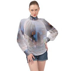 New York City High Neck Long Sleeve Chiffon Top by Sarkoni