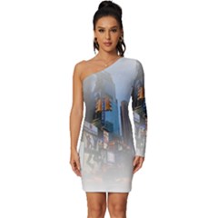 New York City Long Sleeve One Shoulder Mini Dress by Sarkoni