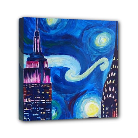 Starry Night In New York Van Gogh Manhattan Chrysler Building And Empire State Building Mini Canvas 6  X 6  (stretched) by Sarkoni