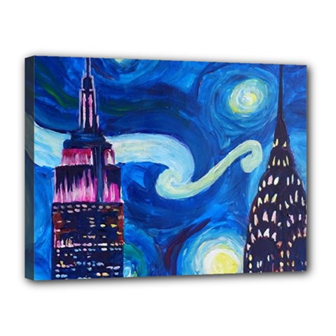 Starry Night In New York Van Gogh Manhattan Chrysler Building And Empire State Building Canvas 16  X 12  (stretched) by Sarkoni