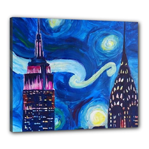 Starry Night In New York Van Gogh Manhattan Chrysler Building And Empire State Building Canvas 24  X 20  (stretched) by Sarkoni