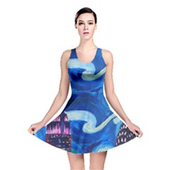 Starry Night In New York Van Gogh Manhattan Chrysler Building And Empire State Building Reversible Skater Dress by Sarkoni