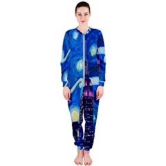 Starry Night In New York Van Gogh Manhattan Chrysler Building And Empire State Building Onepiece Jumpsuit (ladies) by Sarkoni