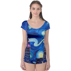 Starry Night In New York Van Gogh Manhattan Chrysler Building And Empire State Building Boyleg Leotard  by Sarkoni