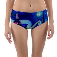 Starry Night In New York Van Gogh Manhattan Chrysler Building And Empire State Building Reversible Mid-waist Bikini Bottoms by Sarkoni