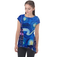 Starry Night In New York Van Gogh Manhattan Chrysler Building And Empire State Building Cap Sleeve High Low Top by Sarkoni