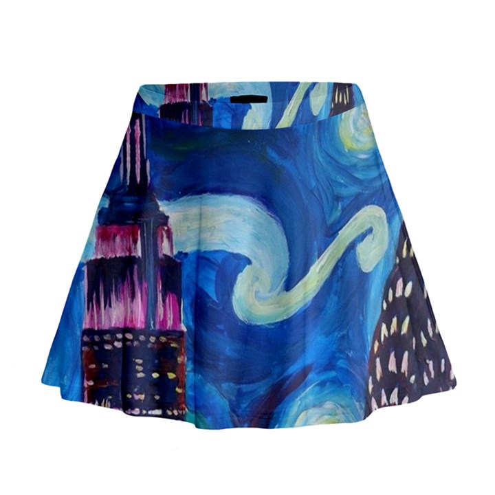 Starry Night In New York Van Gogh Manhattan Chrysler Building And Empire State Building Mini Flare Skirt