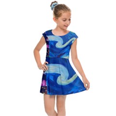 Starry Night In New York Van Gogh Manhattan Chrysler Building And Empire State Building Kids  Cap Sleeve Dress