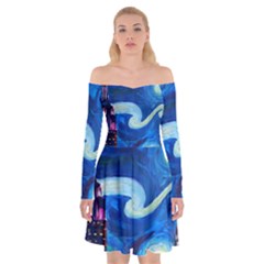 Starry Night In New York Van Gogh Manhattan Chrysler Building And Empire State Building Off Shoulder Skater Dress