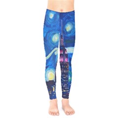 Starry Night In New York Van Gogh Manhattan Chrysler Building And Empire State Building Kids  Leggings