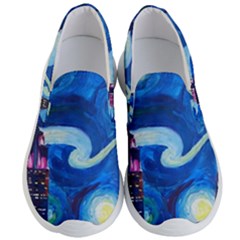 Starry Night In New York Van Gogh Manhattan Chrysler Building And Empire State Building Men s Lightweight Slip Ons by Sarkoni