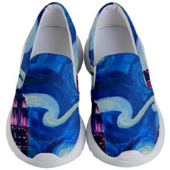 Starry Night In New York Van Gogh Manhattan Chrysler Building And Empire State Building Kids Lightweight Slip Ons by Sarkoni