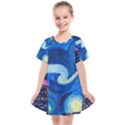 Starry Night In New York Van Gogh Manhattan Chrysler Building And Empire State Building Kids  Smock Dress View1