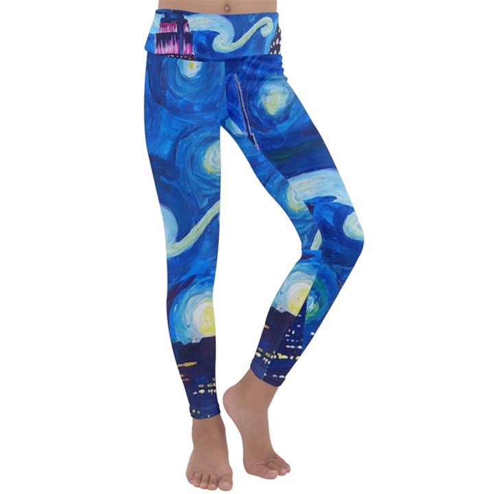 Starry Night In New York Van Gogh Manhattan Chrysler Building And Empire State Building Kids  Lightweight Velour Classic Yoga Leggings