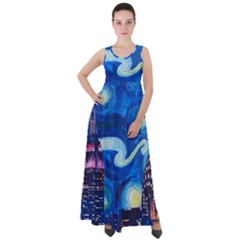 Starry Night In New York Van Gogh Manhattan Chrysler Building And Empire State Building Empire Waist Velour Maxi Dress by Sarkoni