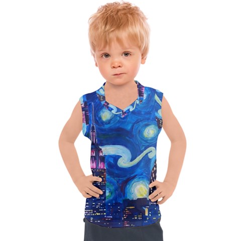 Starry Night In New York Van Gogh Manhattan Chrysler Building And Empire State Building Kids  Sport Tank Top by Sarkoni