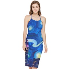 Starry Night In New York Van Gogh Manhattan Chrysler Building And Empire State Building Bodycon Cross Back Summer Dress by Sarkoni