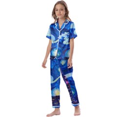 Starry Night In New York Van Gogh Manhattan Chrysler Building And Empire State Building Kids  Satin Short Sleeve Pajamas Set