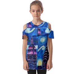 Starry Night In New York Van Gogh Manhattan Chrysler Building And Empire State Building Fold Over Open Sleeve Top