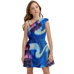 Starry Night In New York Van Gogh Manhattan Chrysler Building And Empire State Building Kids  One Shoulder Party Dress by Sarkoni