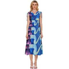 Starry Night In New York Van Gogh Manhattan Chrysler Building And Empire State Building V-neck Drawstring Shoulder Sleeveless Maxi Dress