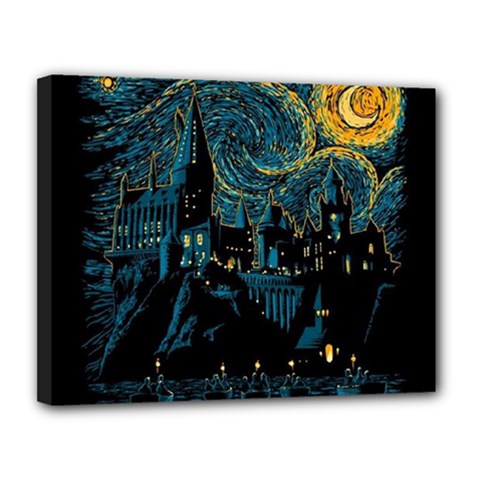 Castle Starry Night Van Gogh Parody Canvas 14  X 11  (stretched) by Sarkoni