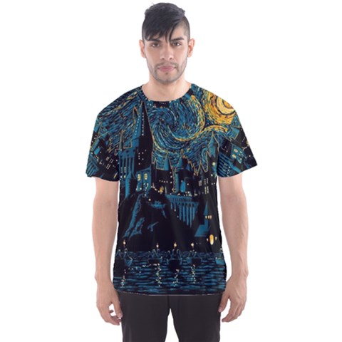 Castle Starry Night Van Gogh Parody Men s Sport Mesh T-shirt by Sarkoni