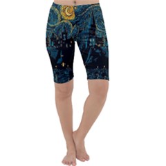 Castle Starry Night Van Gogh Parody Cropped Leggings  by Sarkoni