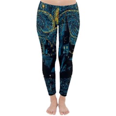 Castle Starry Night Van Gogh Parody Classic Winter Leggings by Sarkoni