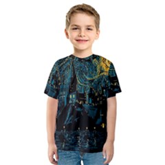 Castle Starry Night Van Gogh Parody Kids  Sport Mesh T-shirt