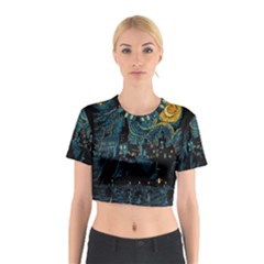 Castle Starry Night Van Gogh Parody Cotton Crop Top by Sarkoni