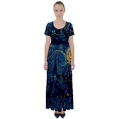 Castle Starry Night Van Gogh Parody High Waist Short Sleeve Maxi Dress by Sarkoni