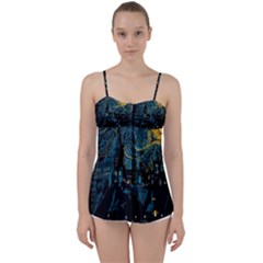 Castle Starry Night Van Gogh Parody Babydoll Tankini Top by Sarkoni