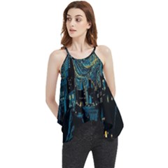 Castle Starry Night Van Gogh Parody Flowy Camisole Tank Top by Sarkoni