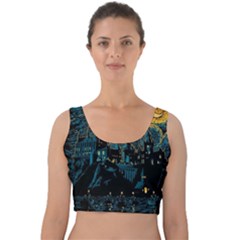 Castle Starry Night Van Gogh Parody Velvet Crop Top by Sarkoni