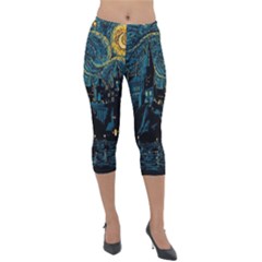 Castle Starry Night Van Gogh Parody Lightweight Velour Capri Leggings 