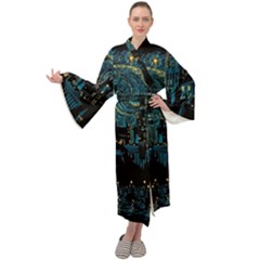 Castle Starry Night Van Gogh Parody Maxi Velvet Kimono