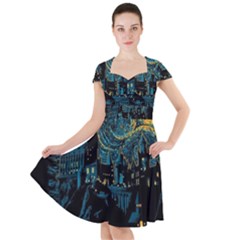 Castle Starry Night Van Gogh Parody Cap Sleeve Midi Dress