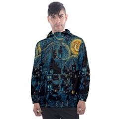 Castle Starry Night Van Gogh Parody Men s Front Pocket Pullover Windbreaker